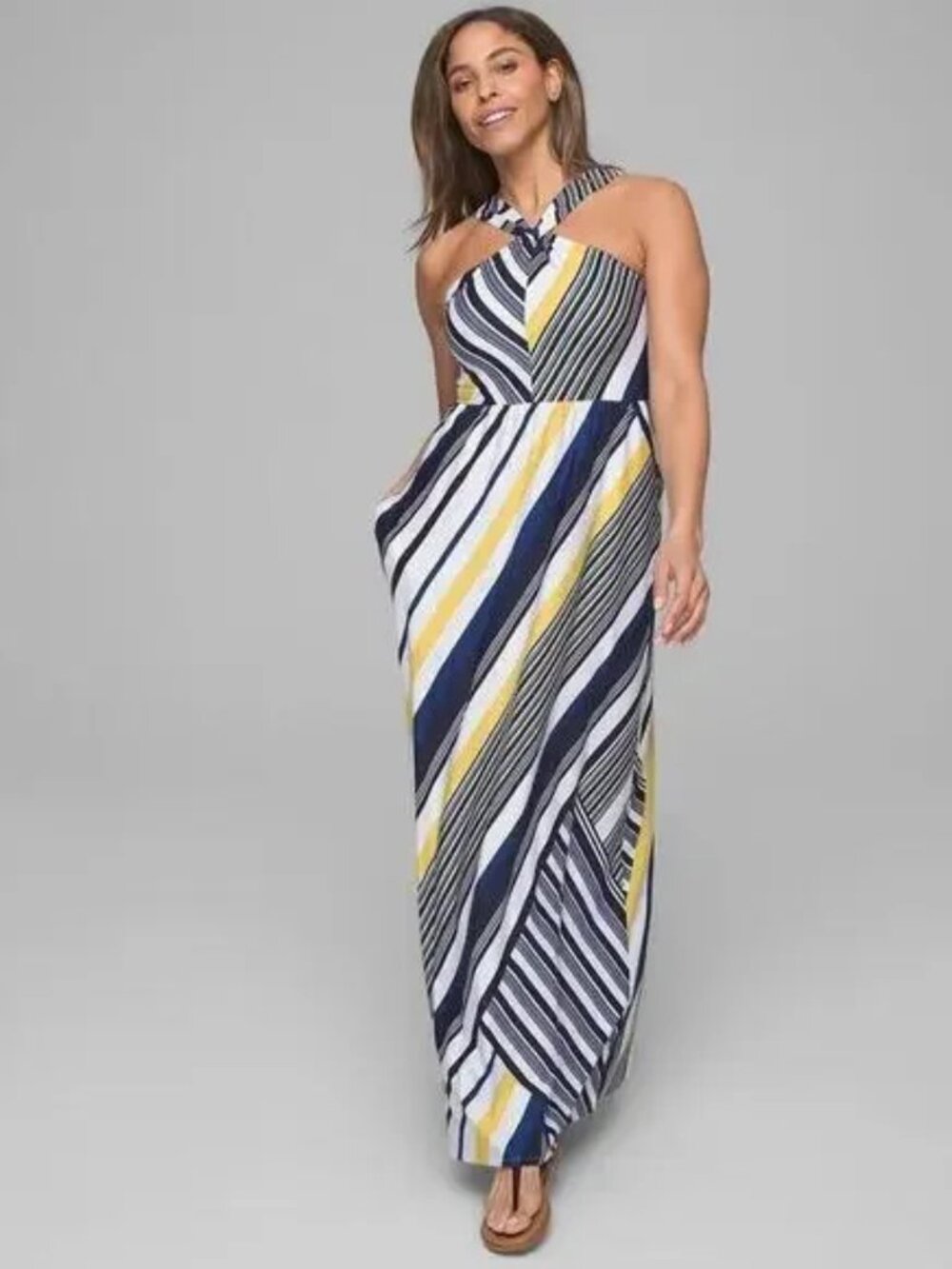 Soma Halter Knot Maxi Dress Women's Size XXL Blue White Stripe Beach Resort NWT